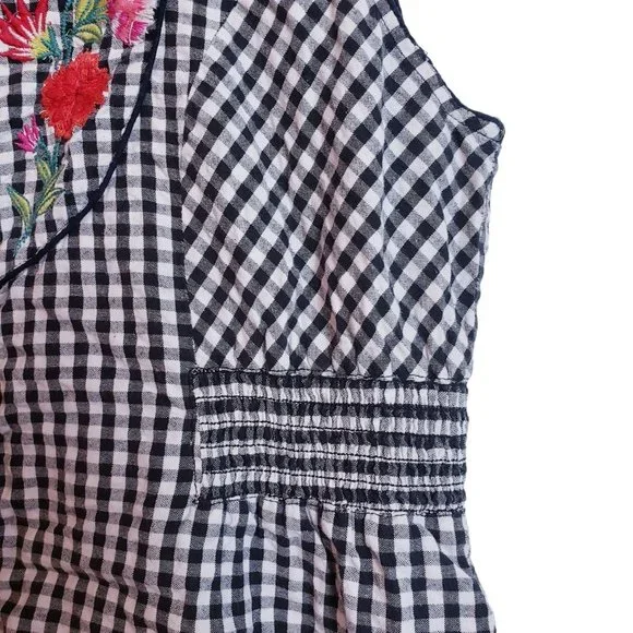 109°F Womens Top Large Black Plaid Gingham Embroidered Floral Cottagecore - Picture 6 of 16
